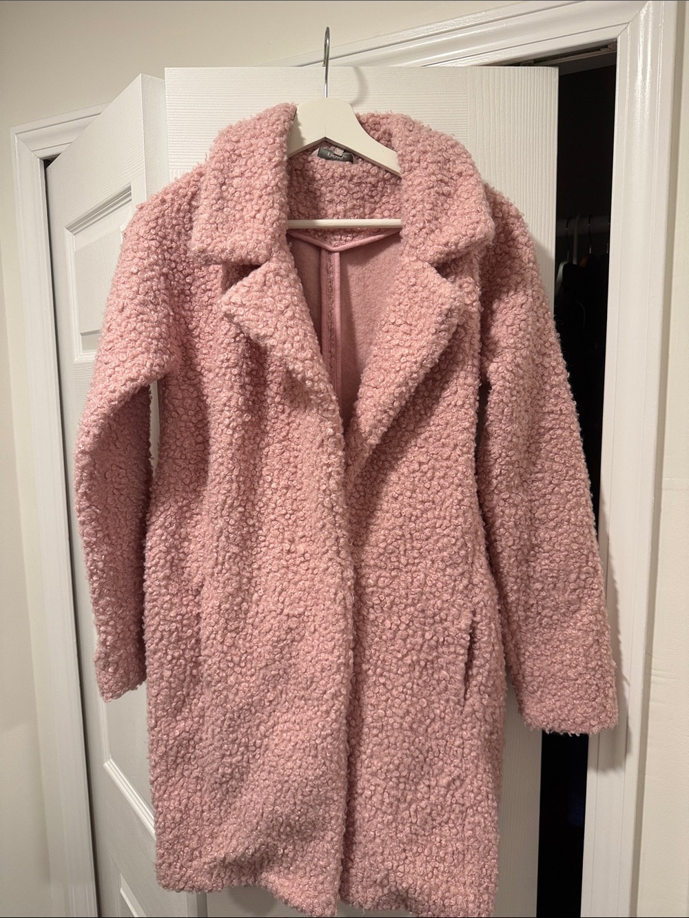 next Blush Pink Teddy Coat with Notched Collar